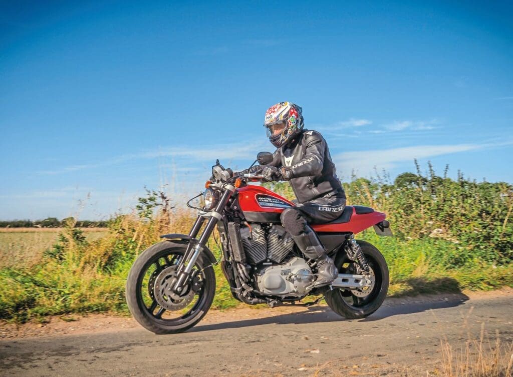 Riding Maria's red Harley-Davidson XR1200